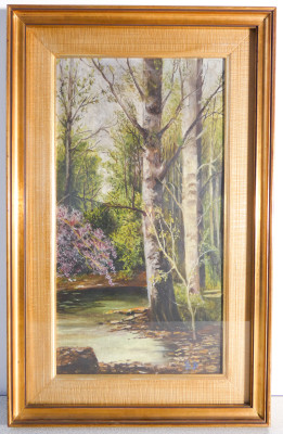 Dipinto a olio firmato G B, Bosco. Italia, Novecento